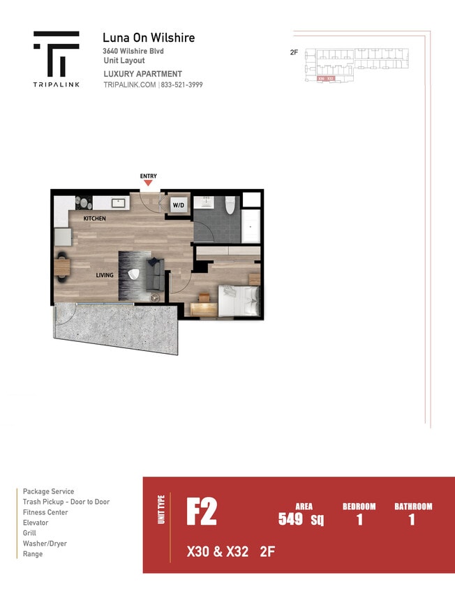 Floor Plan - 1 Bed 1 Bath - 549 sqft