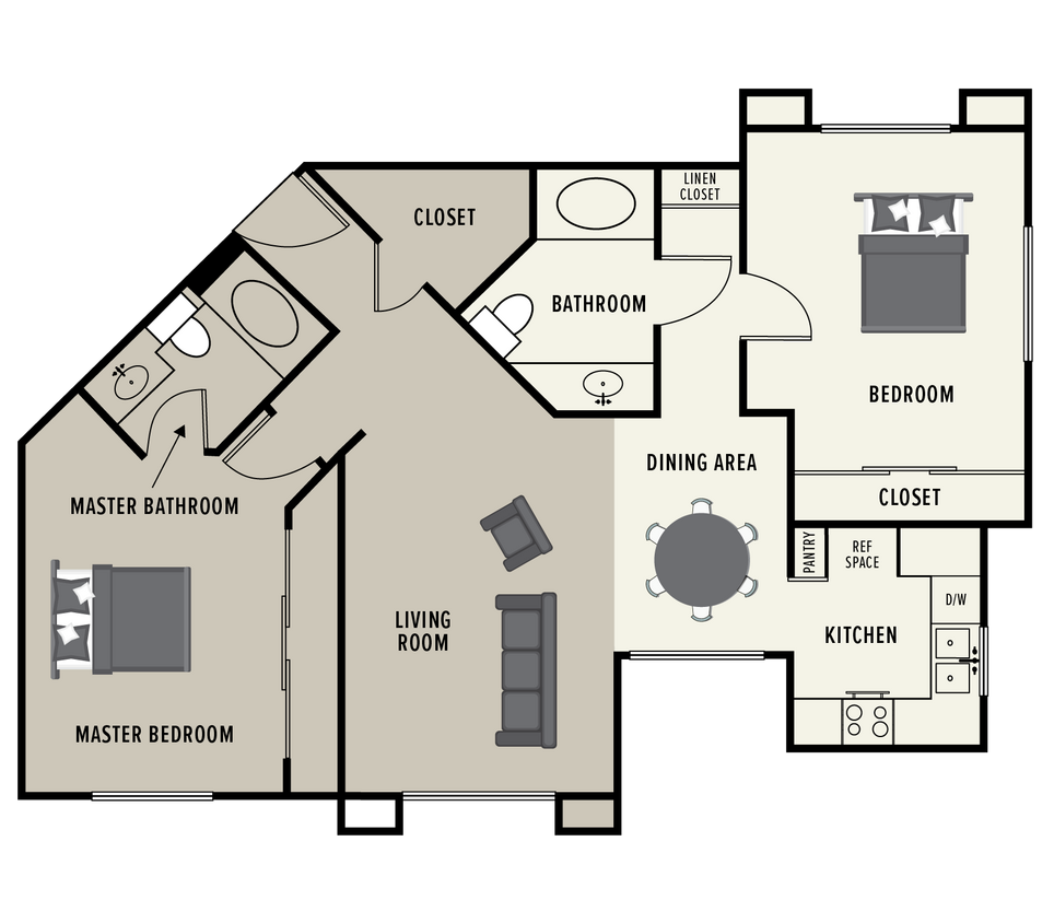 Floor Plan - 2 Bedroom 2 Bath - Large