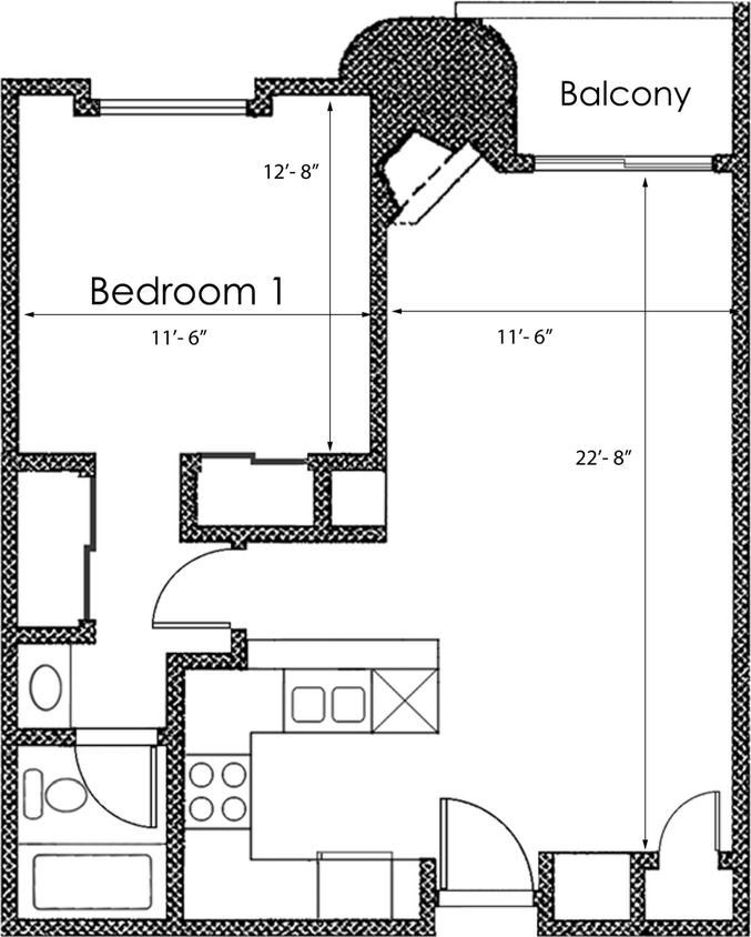 Floor Plan - 1BR 1BA - FLOOR PLAN J - 1400 MIDVALE
