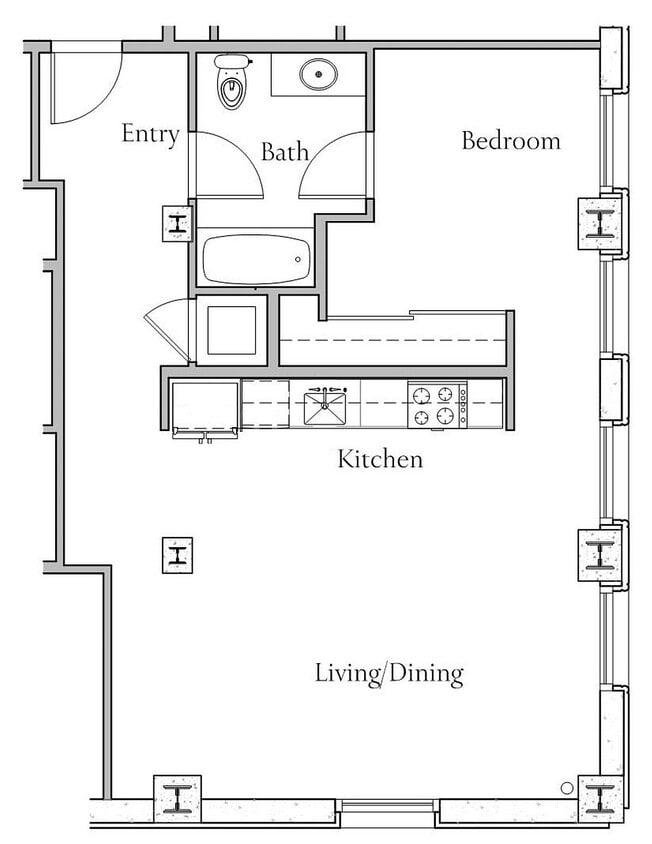 1 BR x 1 BA - F Floorplan - 1 BR x 1 BA - F