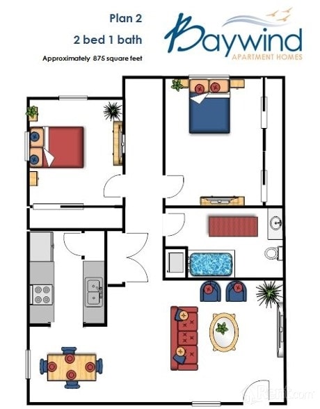 Plan 2 - 2 Bed and 1 Bath