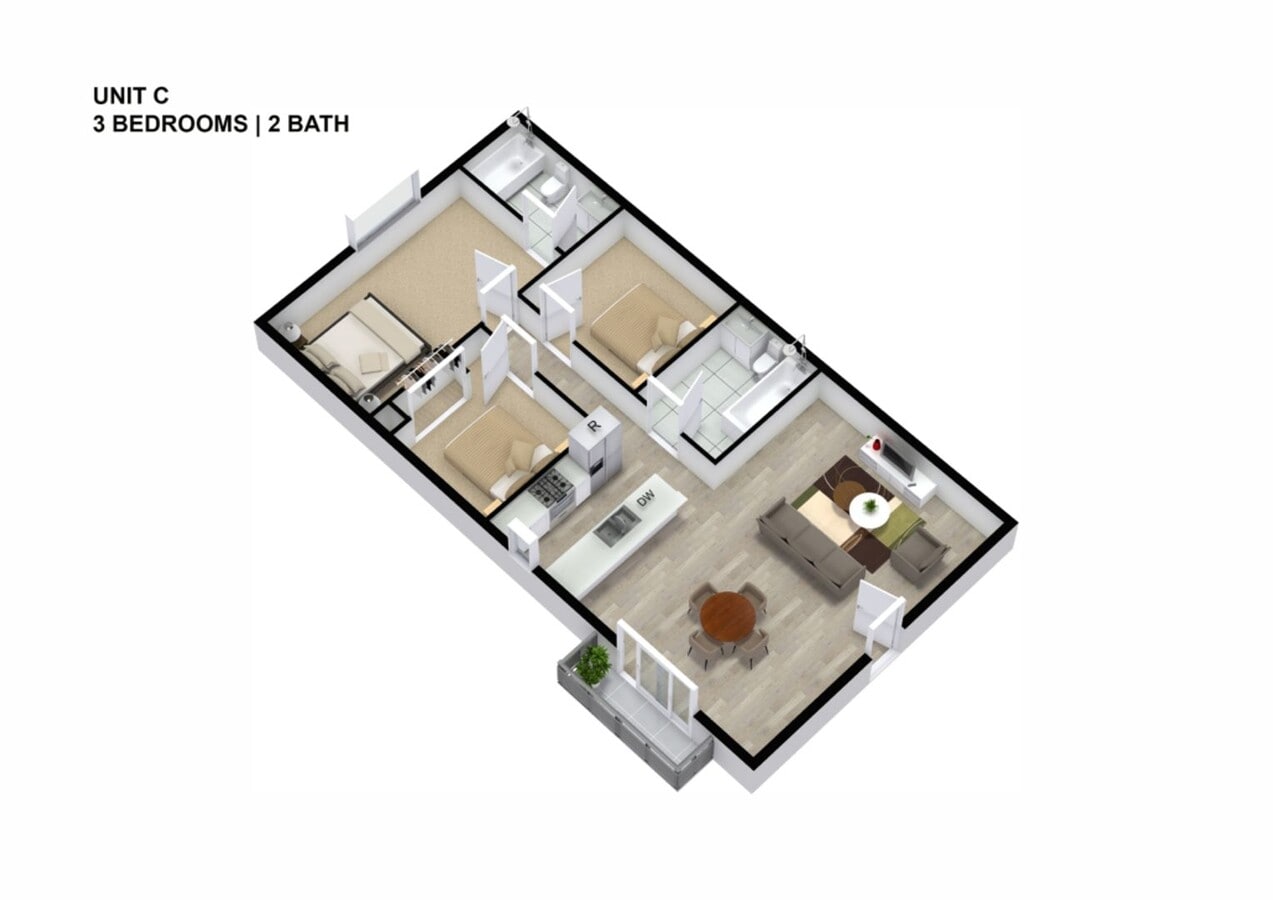 Photo - 3 Bedroom 2 Bath Apartment Unit C