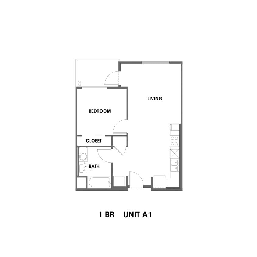 Floor Plan - 1 Bed 1 Bath - 594 sqft