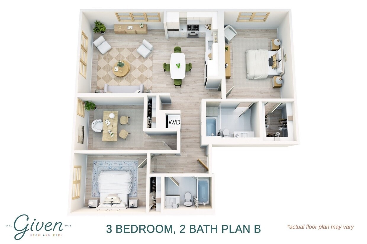 Floor Plan - 3 Bedroom, 2 Bath  Plan B
