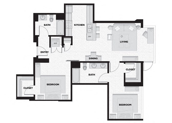 Floor Plan - 2 Bed - 2 Bath&nbsp;G1B