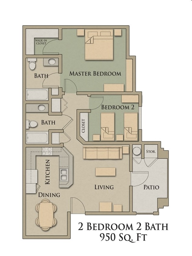 2BR/2BA - Two Bedrooms