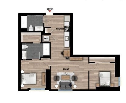 Floor Plan - 2 Bed 2 Bath - 982 sqft