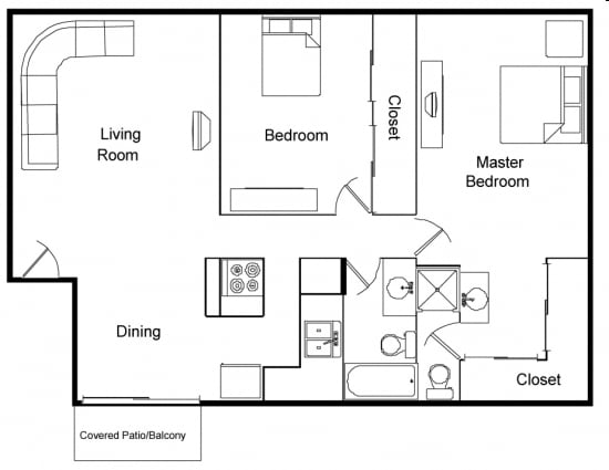 1BR/2BA - 2nd Fl - 2 Bedroom 2 Bath