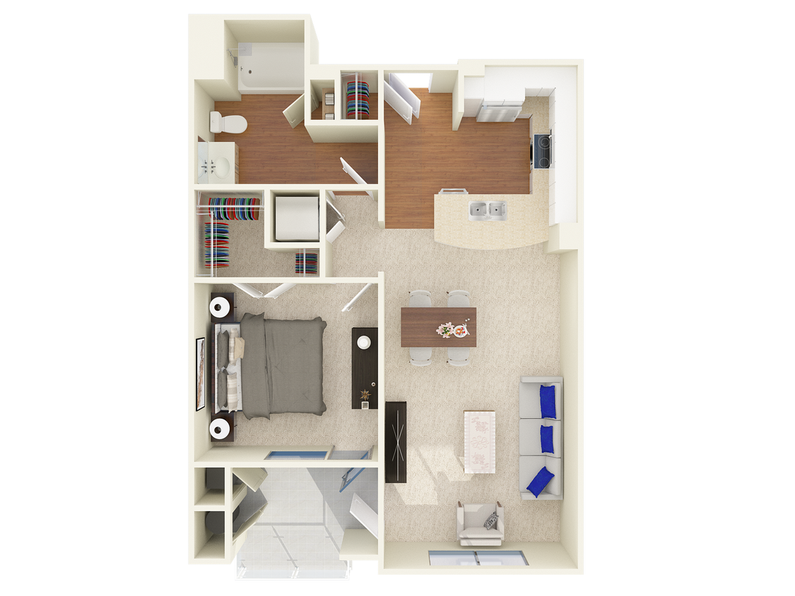 Floor Plan - One Bedroom One Bath Model C