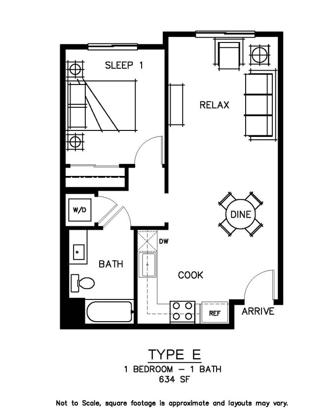 Floor Plan - Unit Type: E | 1 Bed | 1 Bath