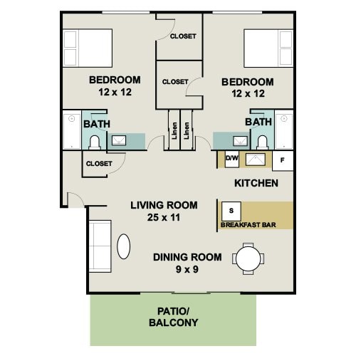 2A20 sq ft 1093-1093 - 2 Bedroom