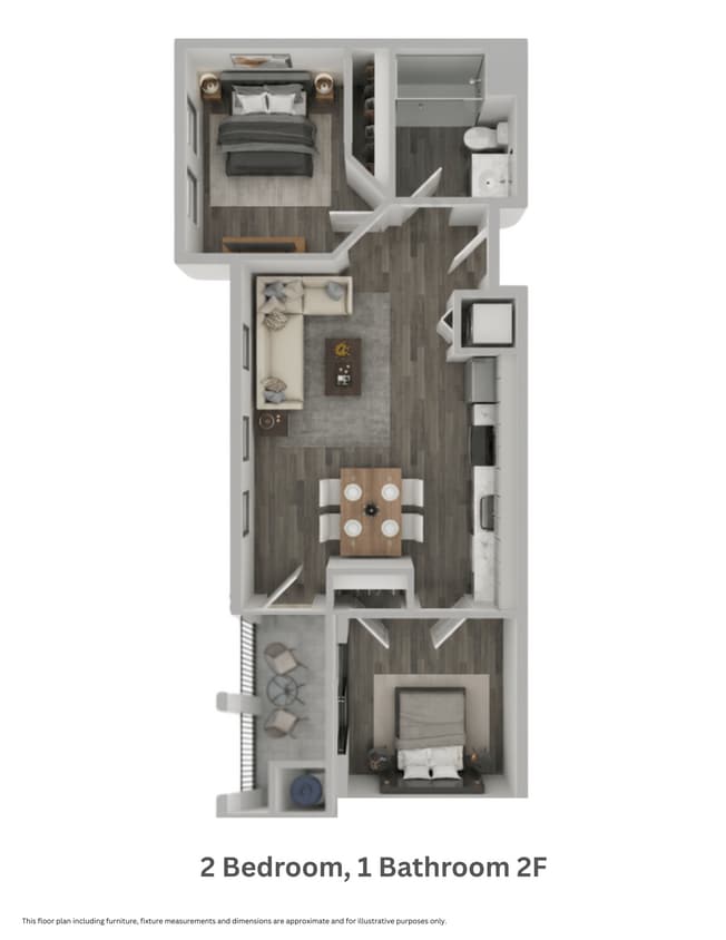 Floor Plan - Two Bedroom, One Bathroom 2F