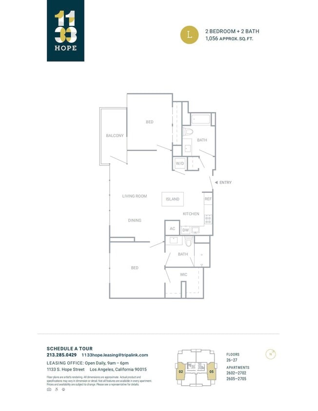 Floor Plan - 2 Bed 2 Bath - 1056 sqft