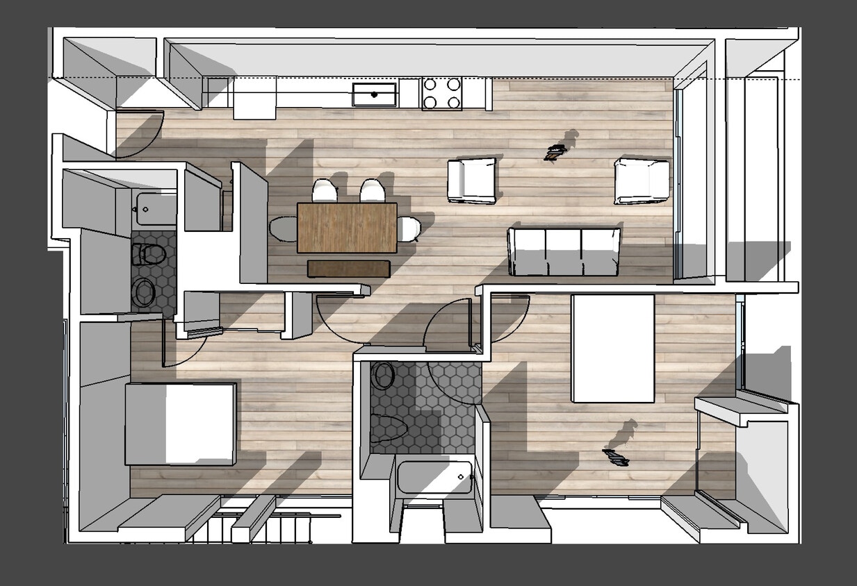 Aerial View 2+2 - 2 Bed 2 Bath - 1121 sqft