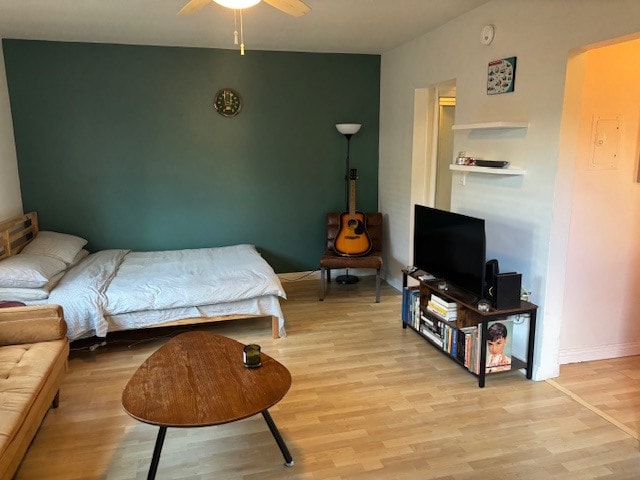 current tenant's layout, main room, hallway between guitar & TV leads to bthroom - 110 Brooks Ave Unit 4