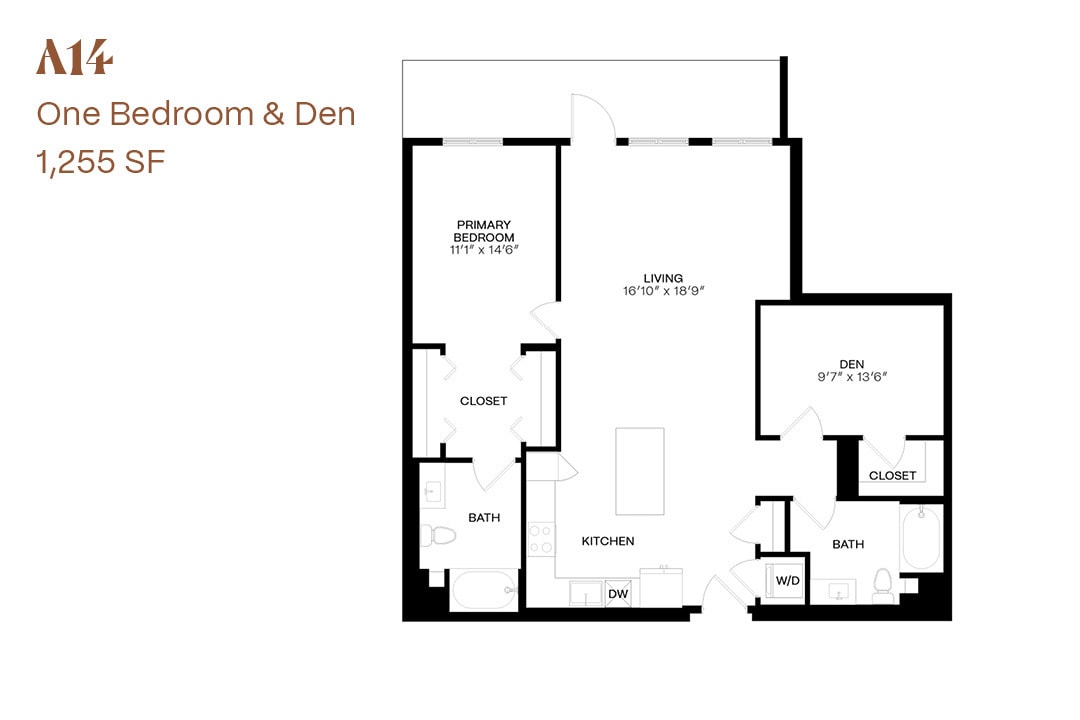 Floor Plan - One Bedroom Den A14
