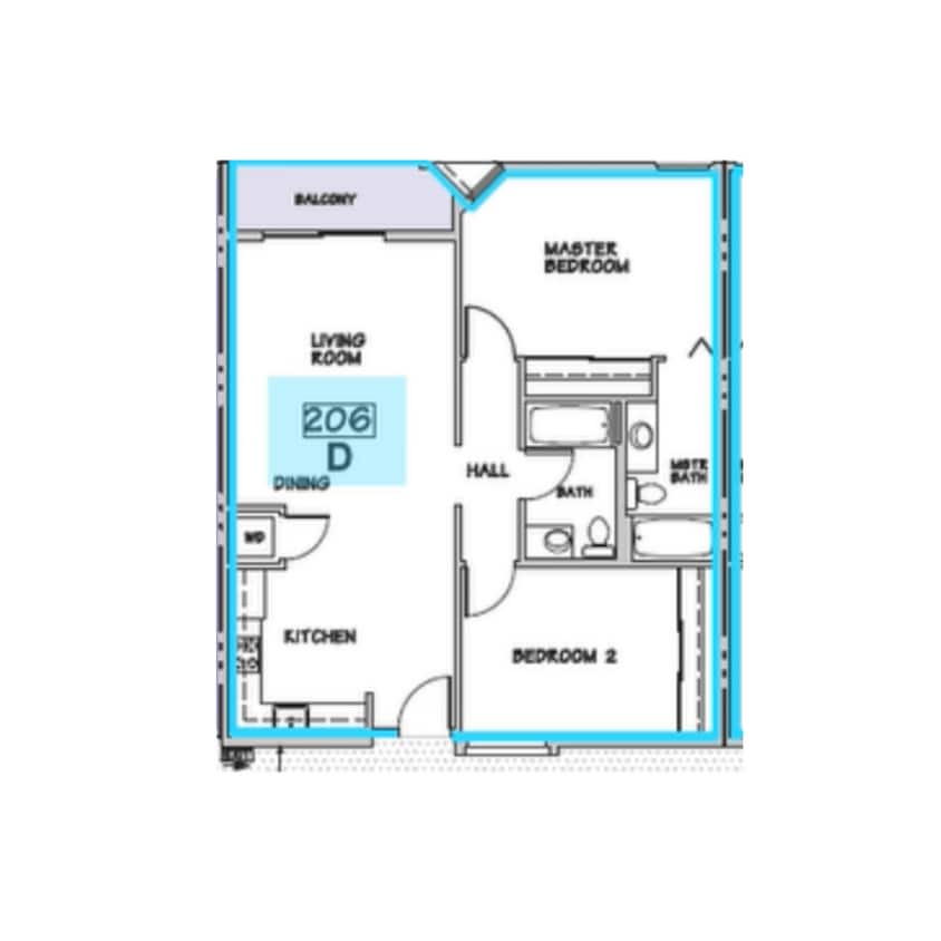 Floor Plan - D - 2 Bed 2 Bath