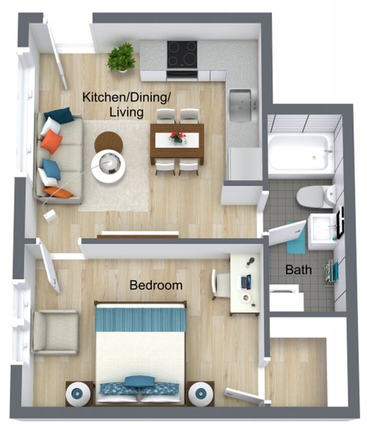 Floor Plan - 1 Bed / 1 Bath - B