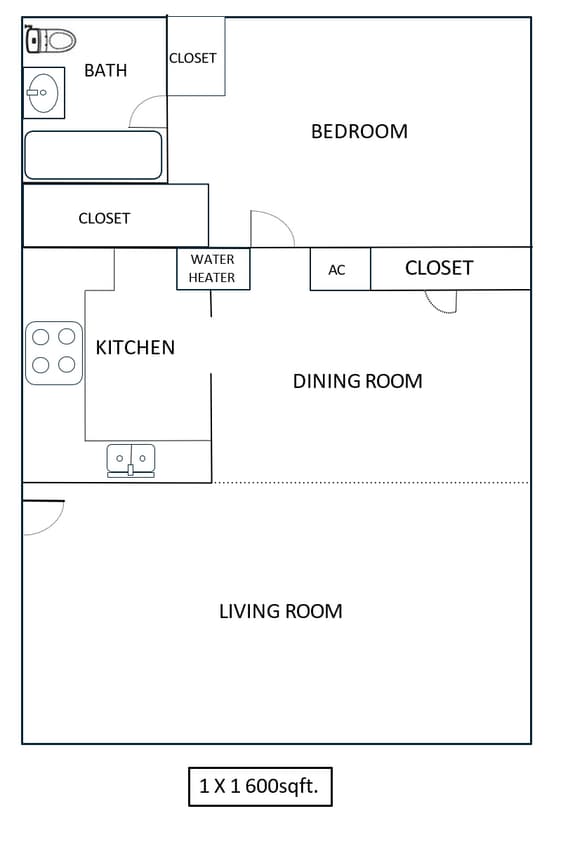Floor Plan - 1 Bed 1 Bath