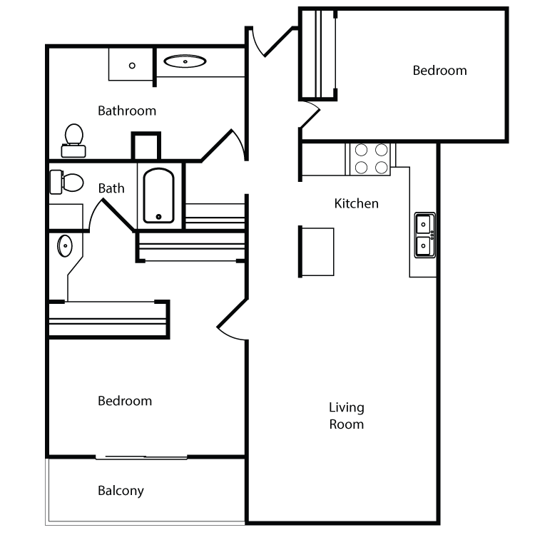 Floor Plan - 2 Bed, 2 Bath A