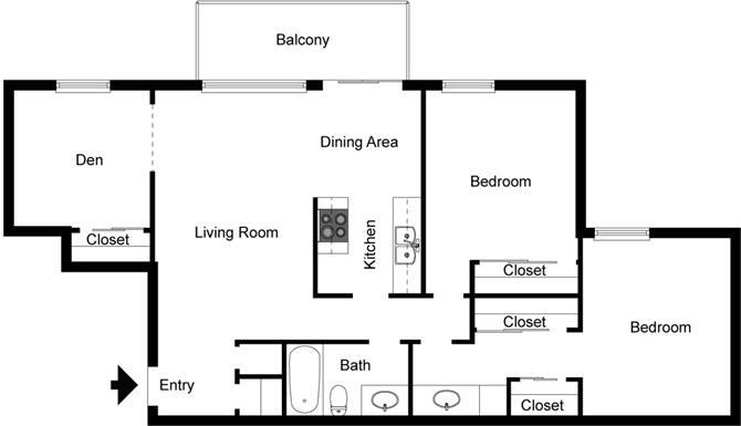 Floor Plan - 2 Bedroom 1 Bath Den