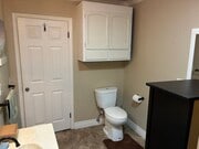 Well lit area, toilet, chest of drawers and sink. - 29984 Big Range Rd