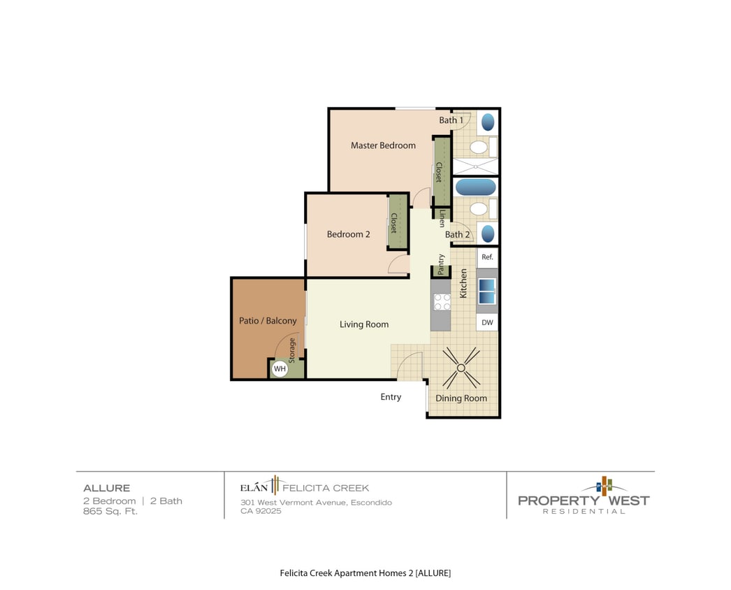 Floor Plan - 2 Bedrooms 1 Bath - 22A