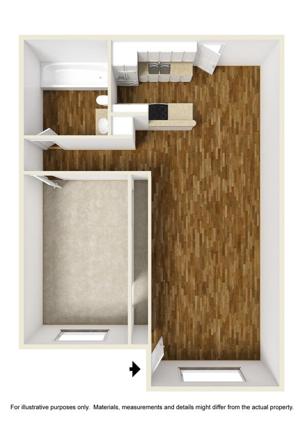 Floor Plan - 1 Bedroom, 1 Bathroom Plan A