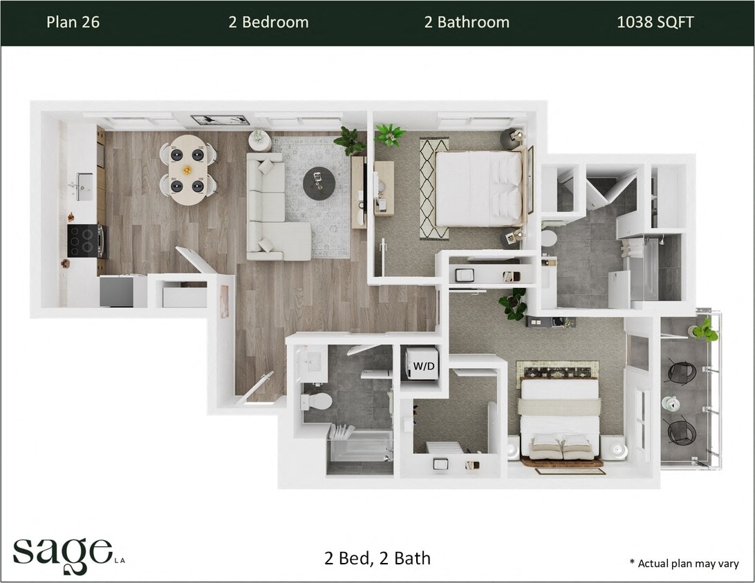 Floor Plan - 2 Bedroom, 2 Bath Plan 26