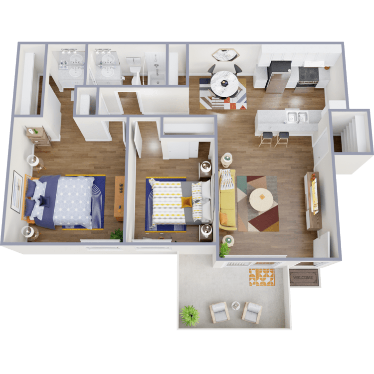 2x1x_Overhead_956034.png - Two-Bedrooms, One-Bathroom