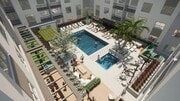 A dynamic courtyard with resort-inspired pool, layered seating, and inviting spaces to relax or connect. - Modera Melrose
