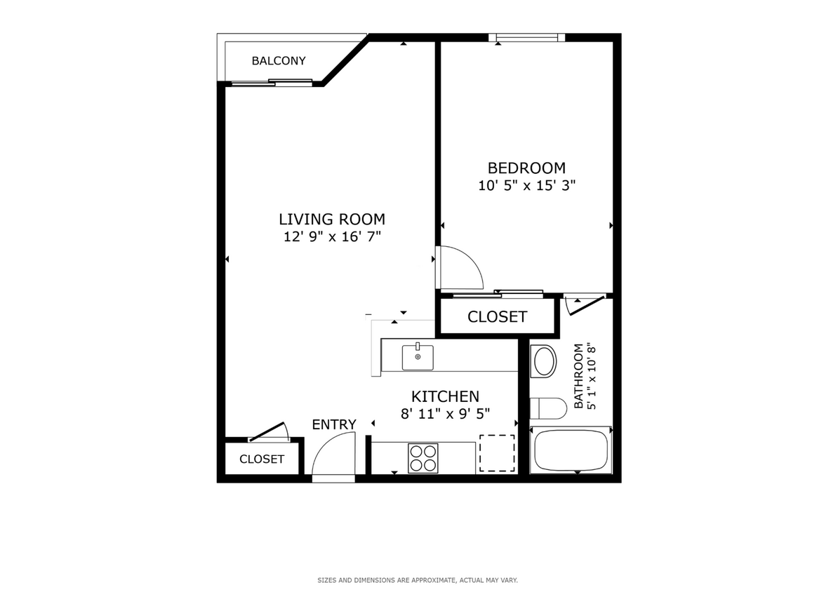 Floor Plan - 1 Bed, 1 Bath B - 1435 Stanley