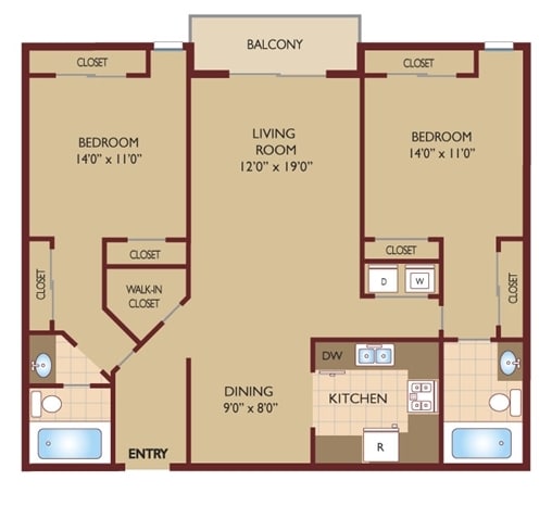 2BR/2BA - C Floor Plan