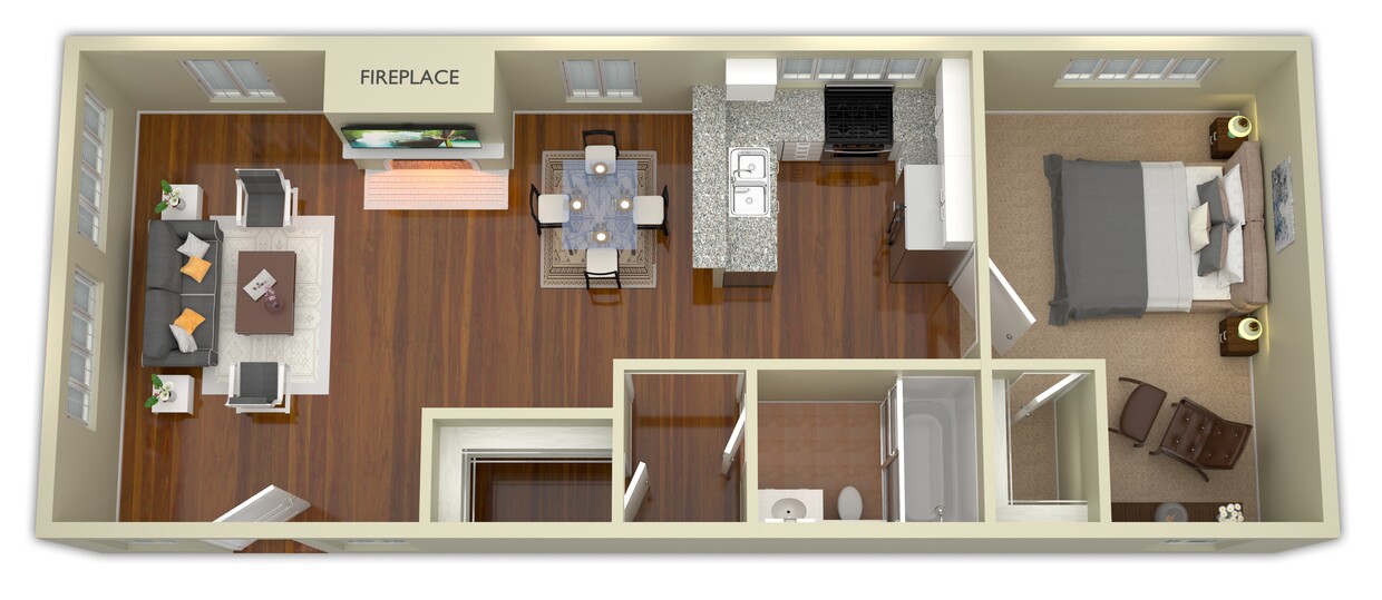 Floor Plan - 1 Bed 1 Bath Townhouse