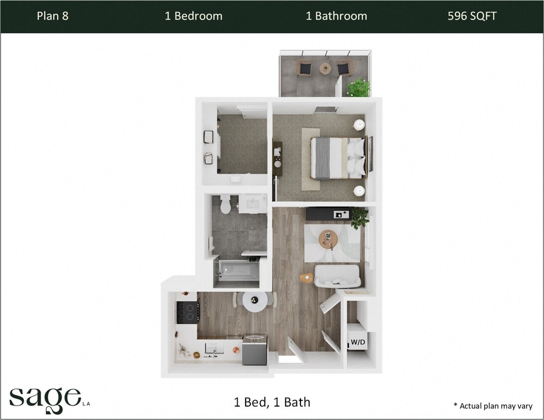 Floor Plan - 1 Bedroom, 1 Bath Plan 8