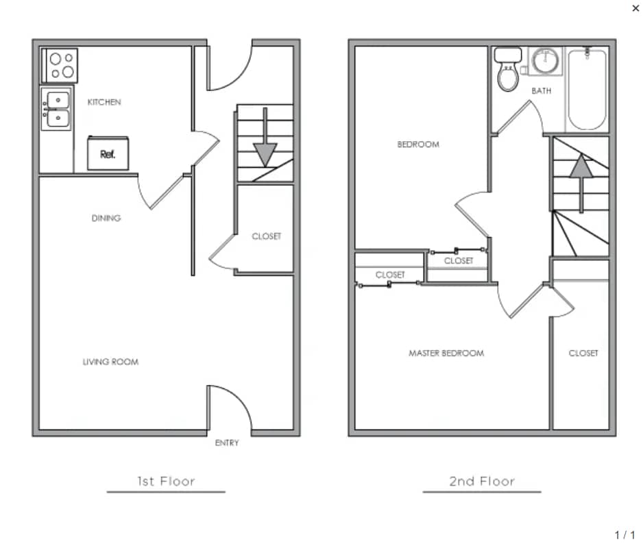 Two-Bedroom, One-Bathroom Townhouse - 2x1 Townhome