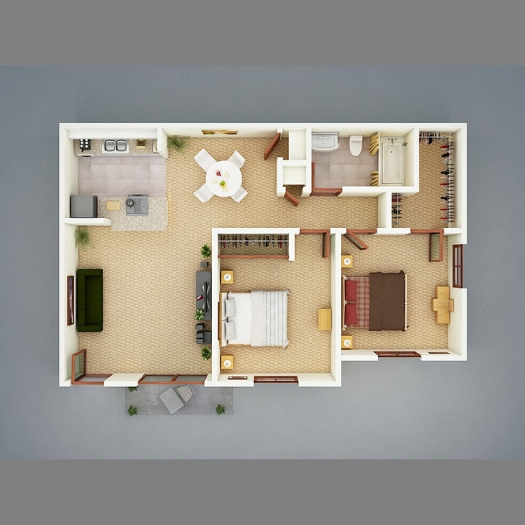 2BR/1BA - Plan D | 3x2