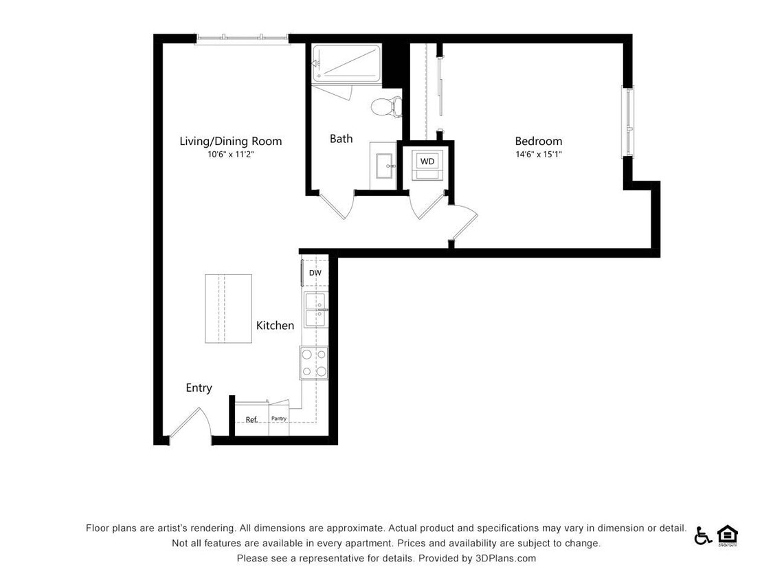 1-A 1 bed 1 bath 730 - 1-A