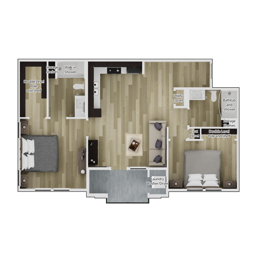 Floor Plan - B2: 2 Bedroom 2 Bath