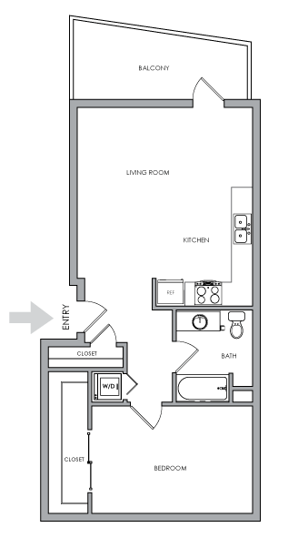 One-Bedroom, One-Bathroom 2D Floor Plan - 1X1 K - 1X1 K