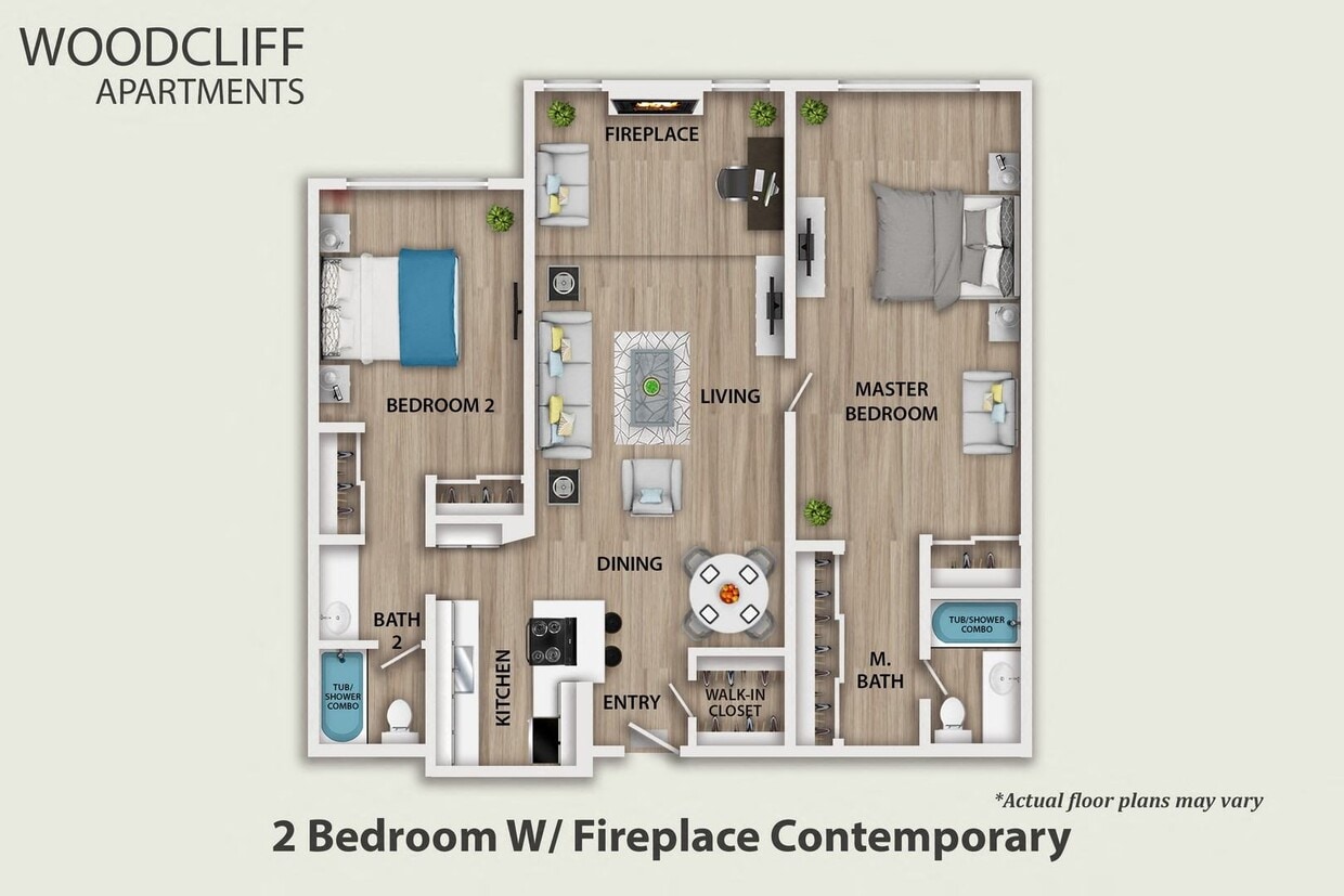 Floor Plan - 2 Bedroom With Fireplace Contemporary