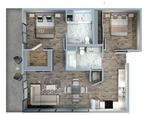 Floor Plan - 2Bed/2Bath-2D