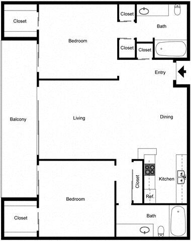 Floor Plan - 2 Bedroom 2 Bath Den