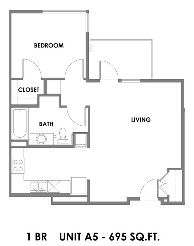 Floor Plan - 1 Bed 1 Bath - 695 sqft