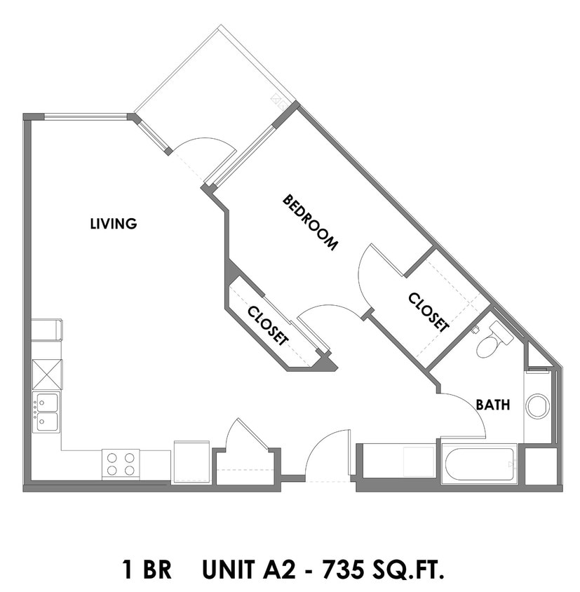 Floor Plan - 1 Bed 1 Bath - 735 sqft