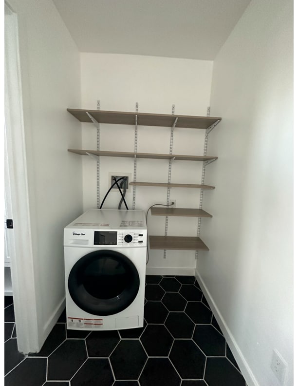 All-in-one washer and dryer with shelves. Can put curtain in front. - 2148 Felspar St Unit 2148