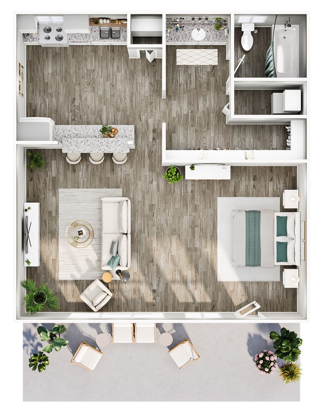 Floor Plan - 0 Bed, 1 Bath (600 Sq. Ft.)