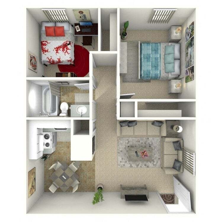 Floor Plan - 2 Bed 1 Bath Up