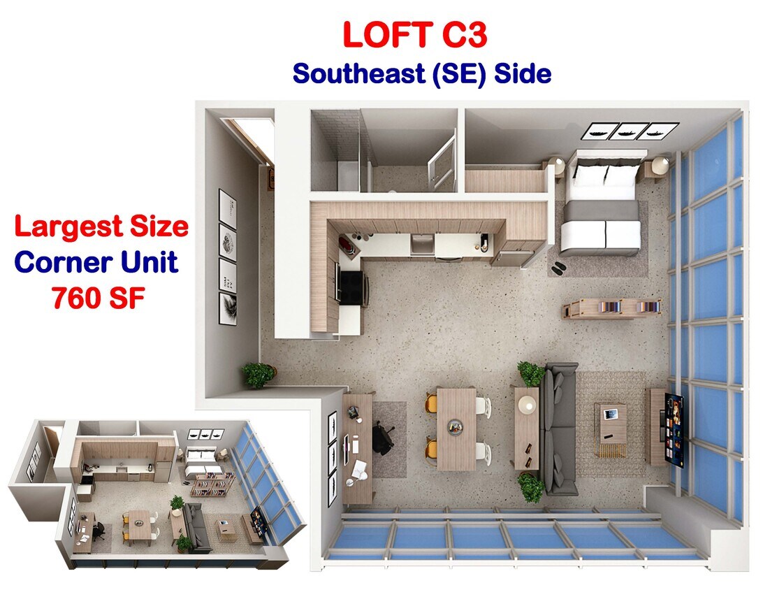 Floor Plan - Studio Loft C3 Corner (SE Side)