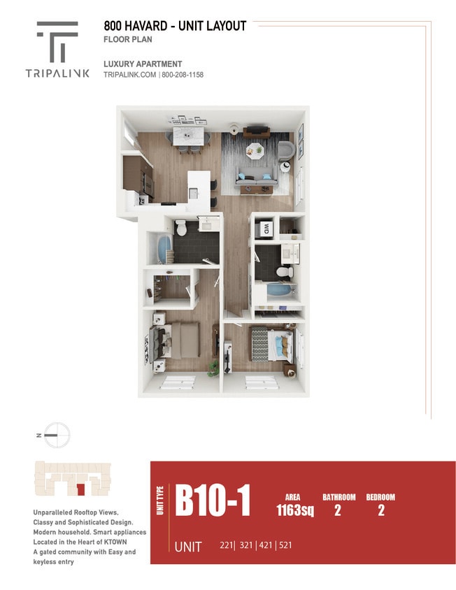 Floor Plan - 2 Bed 2 Bath - 1163 sqft